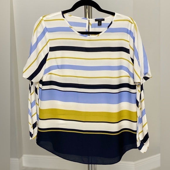 Ann Taylor Tie sleeve blouse blue white striped shirt in size MP good condition - Picture 6 of 16